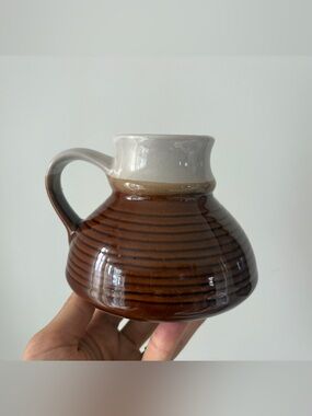 MCM No-Spill Ceramic Mug Vintage Coffee Tea Cup Cream & Brown Glaze